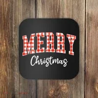 Merry Christmas Classic Checkered Coaster thumb 0
