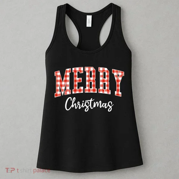 Merry Christmas Classic Checkered Women's Tank Top