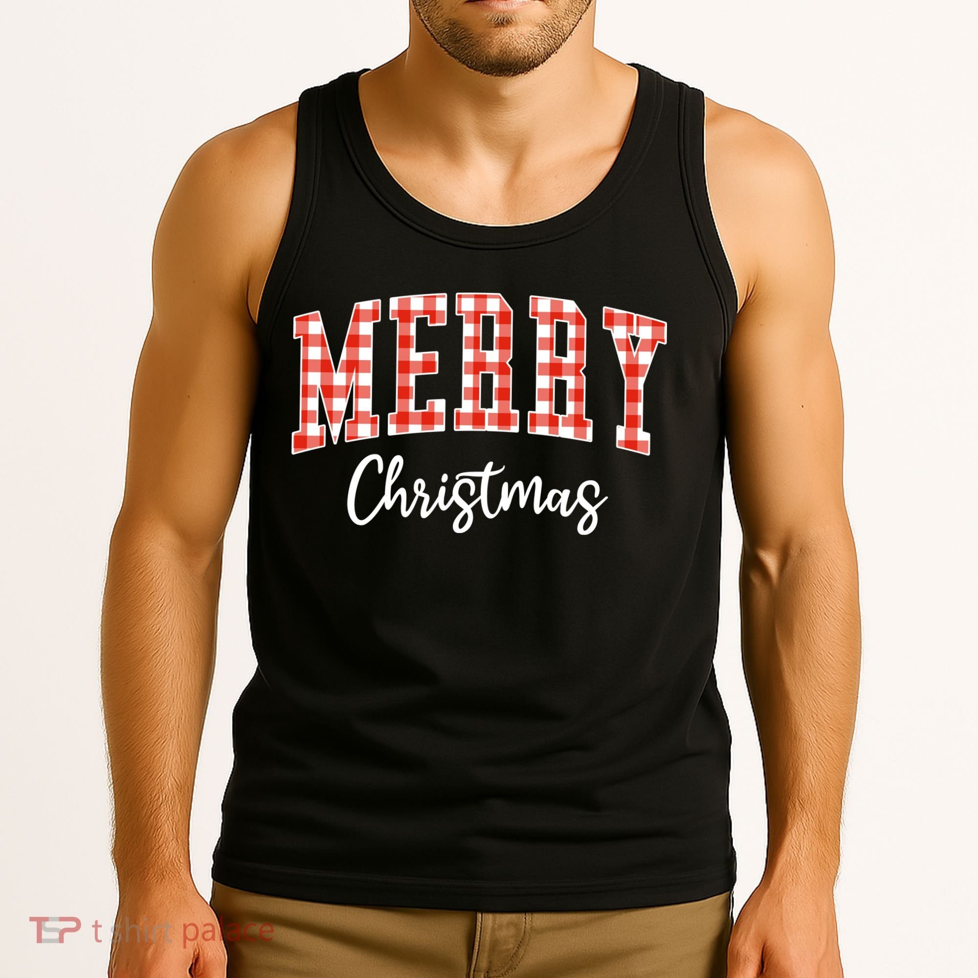 Merry Christmas Classic Checkered Tank Top