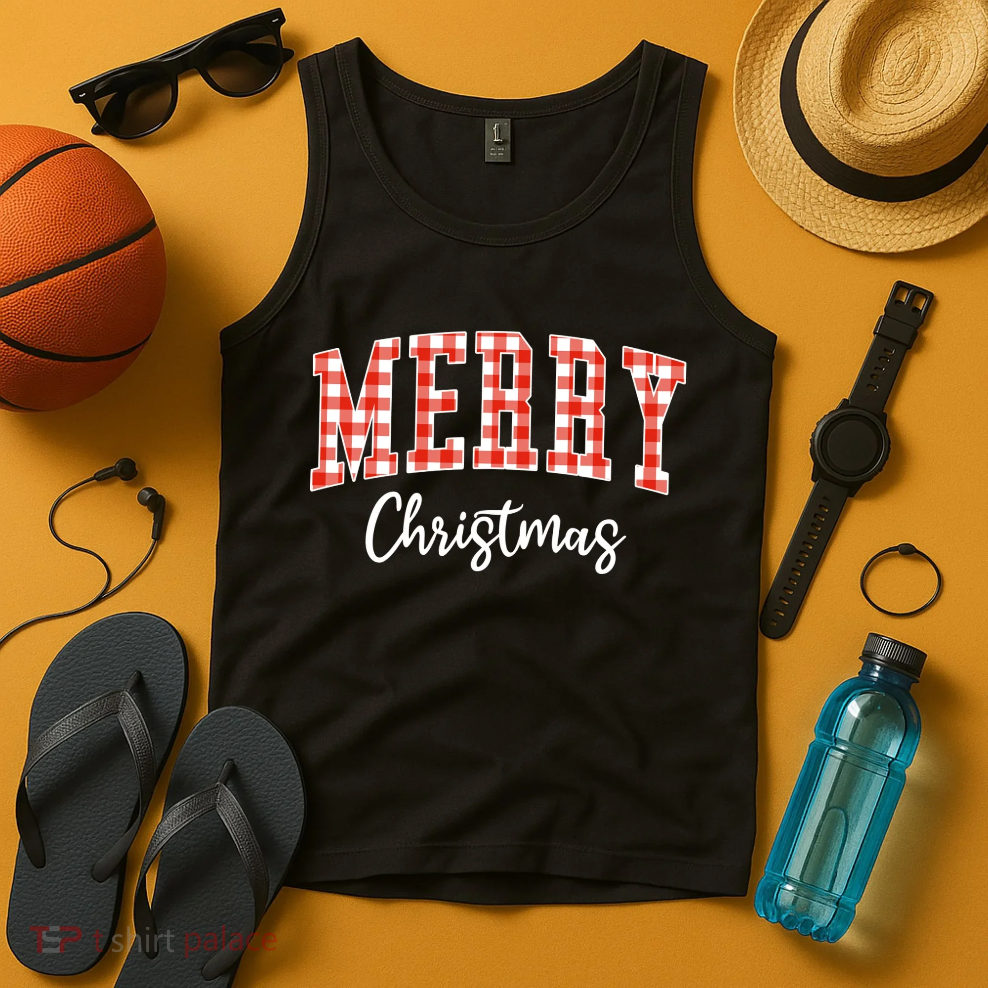 Merry Christmas Classic Checkered Tank Top