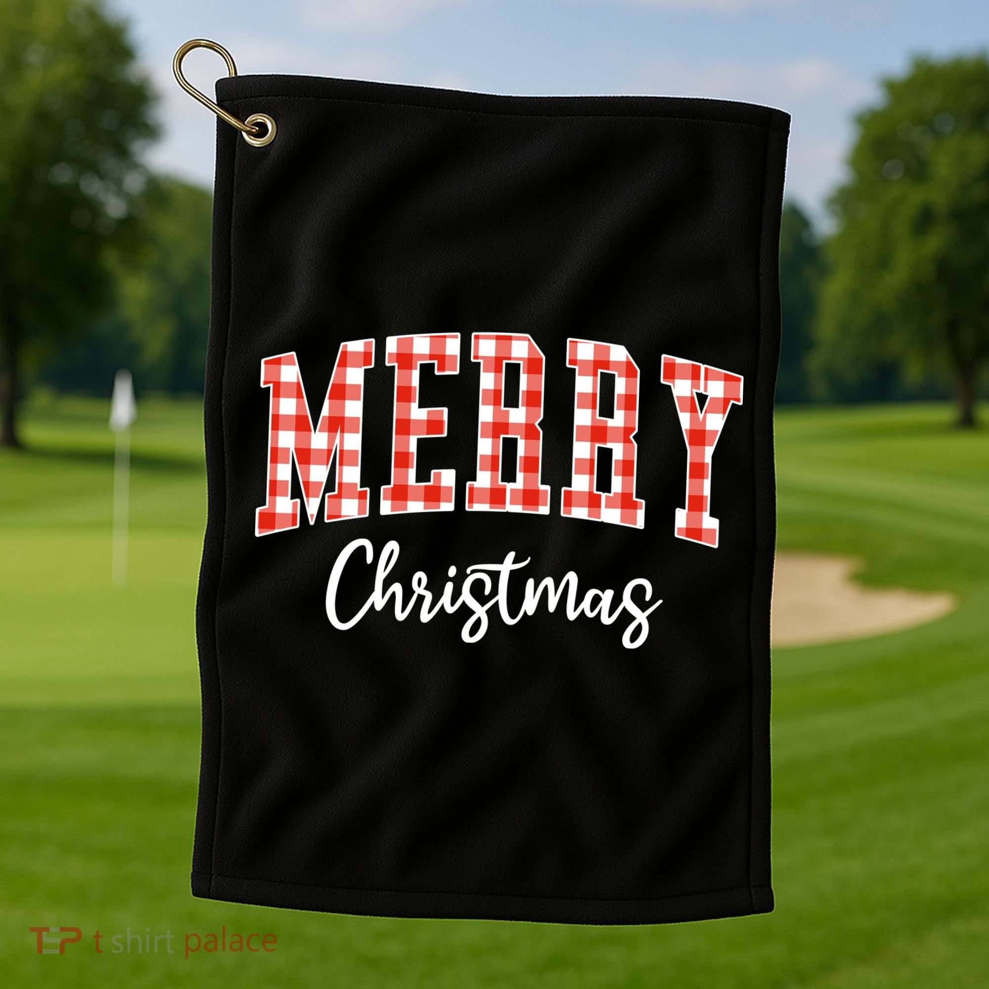 Merry Christmas Classic Checkered Golf Towel