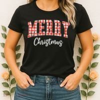 Merry Christmas Classic Checkered Women's T-Shirt thumb 2