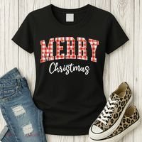 Merry Christmas Classic Checkered Women's T-Shirt thumb 3