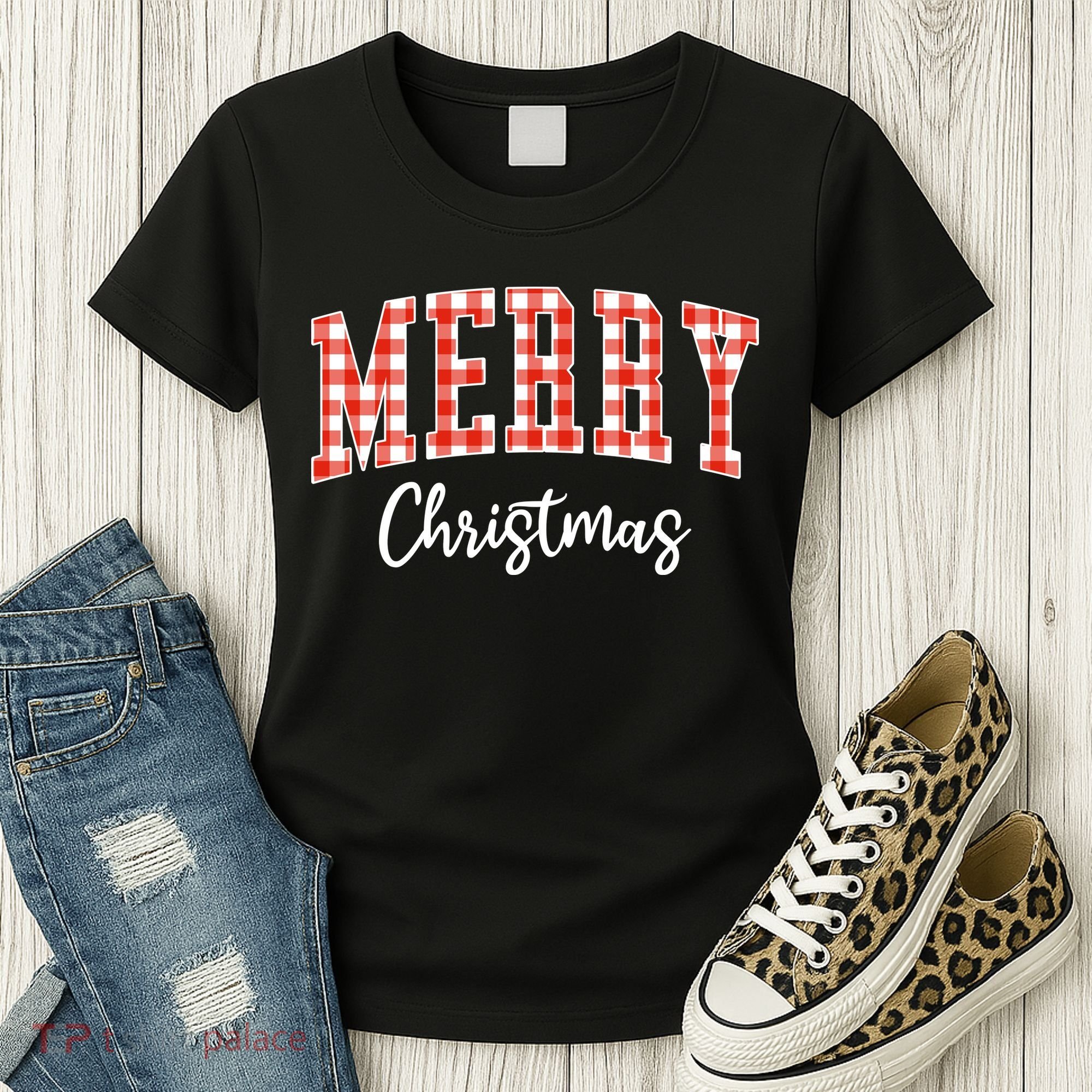 Merry Christmas Classic Checkered Women's T-Shirt