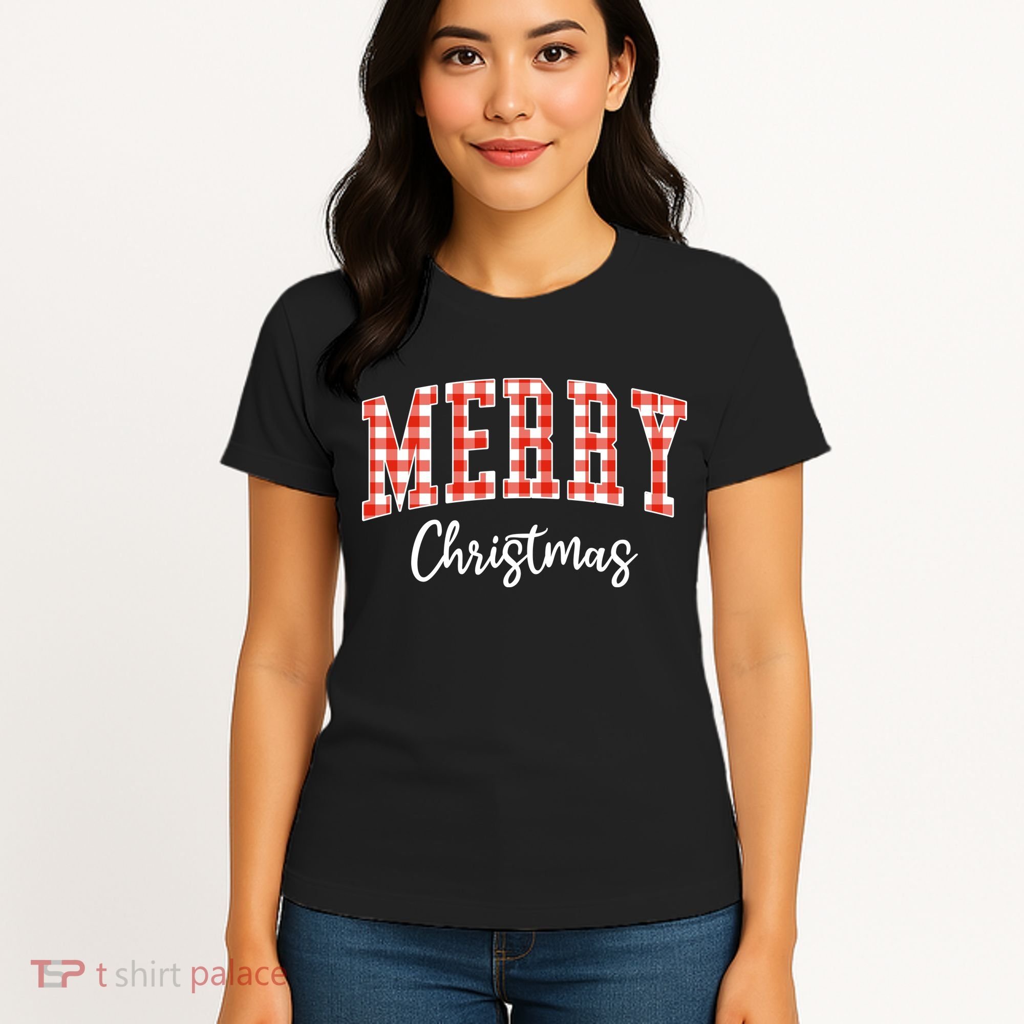 Merry Christmas Classic Checkered Women's T-Shirt