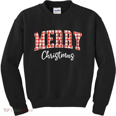 Merry Christmas Classic Checkered Kids Sweatshirt