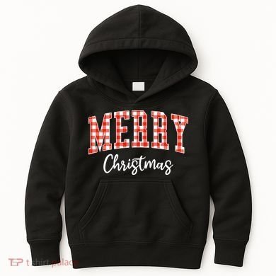 Merry Christmas Classic Checkered Kids Hoodie