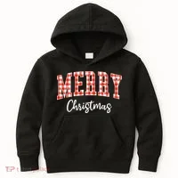 Merry Christmas Classic Checkered Kids Hoodie thumb 0