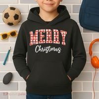 Merry Christmas Classic Checkered Kids Hoodie thumb 2