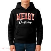Merry Christmas Classic Checkered Kids Hoodie thumb 4