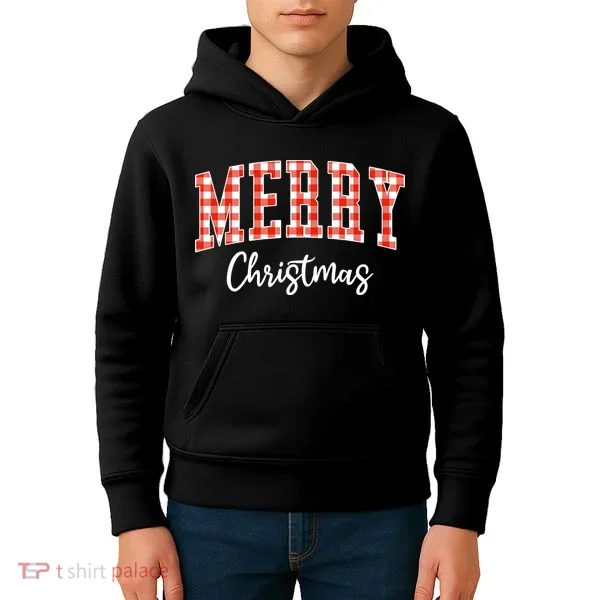 Merry Christmas Classic Checkered Kids Hoodie