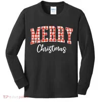 Merry Christmas Classic Checkered Kids Long Sleeve Shirt thumb 0