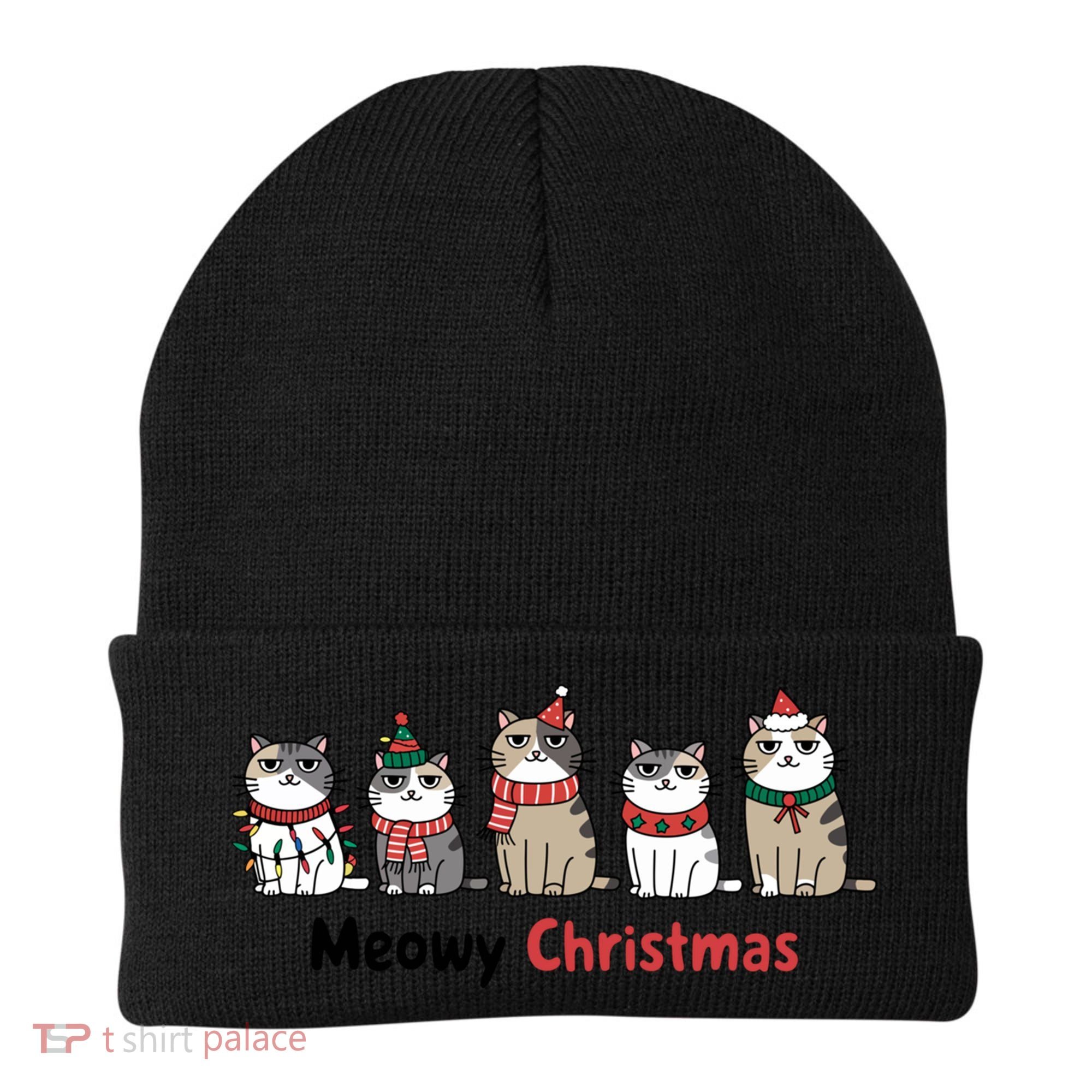 Meowy Christmas Cute Santa Funny Cat Lover Gift Beanie