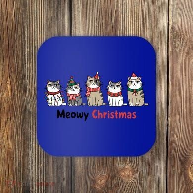 Meowy Christmas Cute Santa Funny Cat Lover Gift Coaster