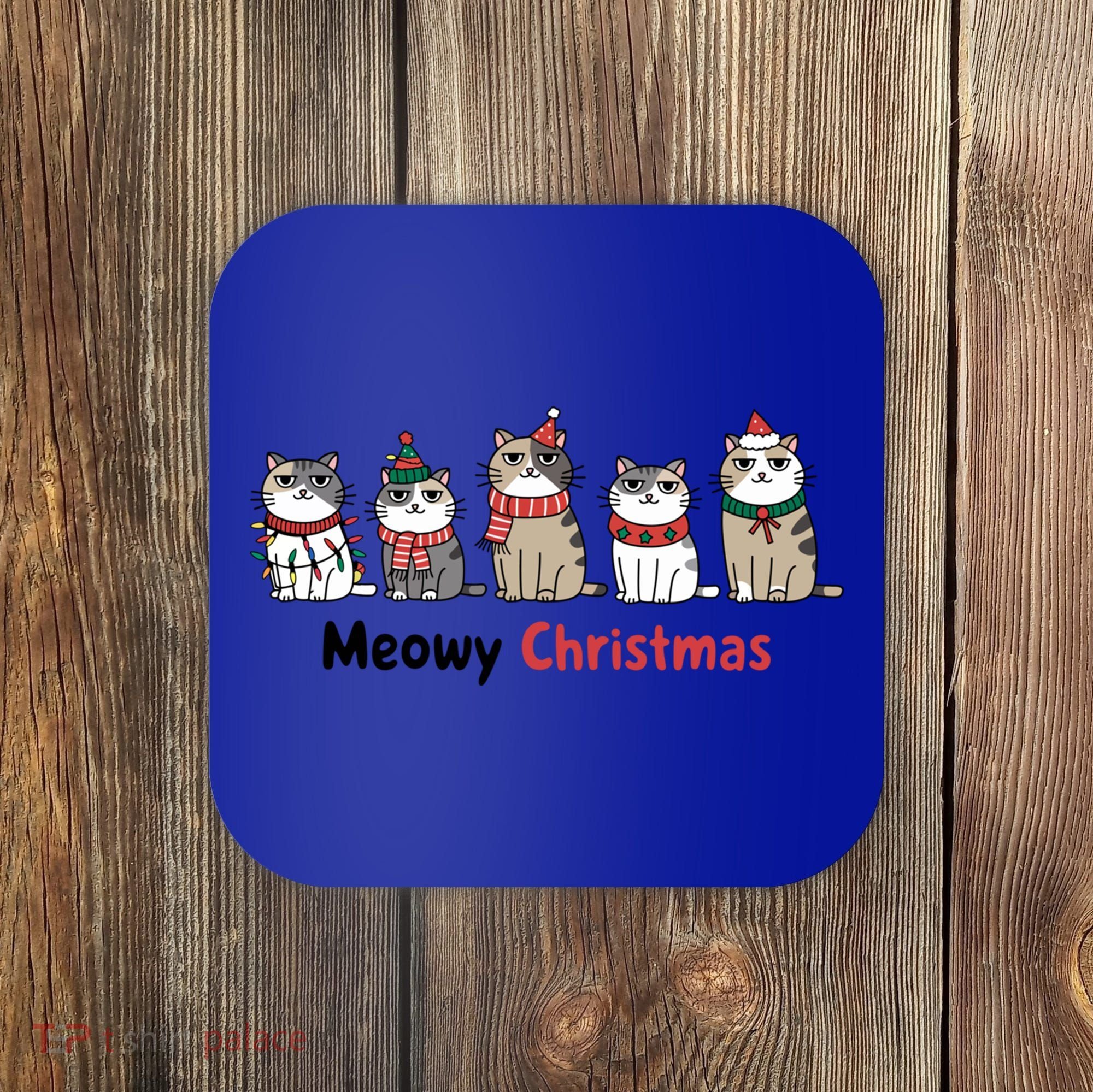 Meowy Christmas Cute Santa Funny Cat Lover Gift Coaster