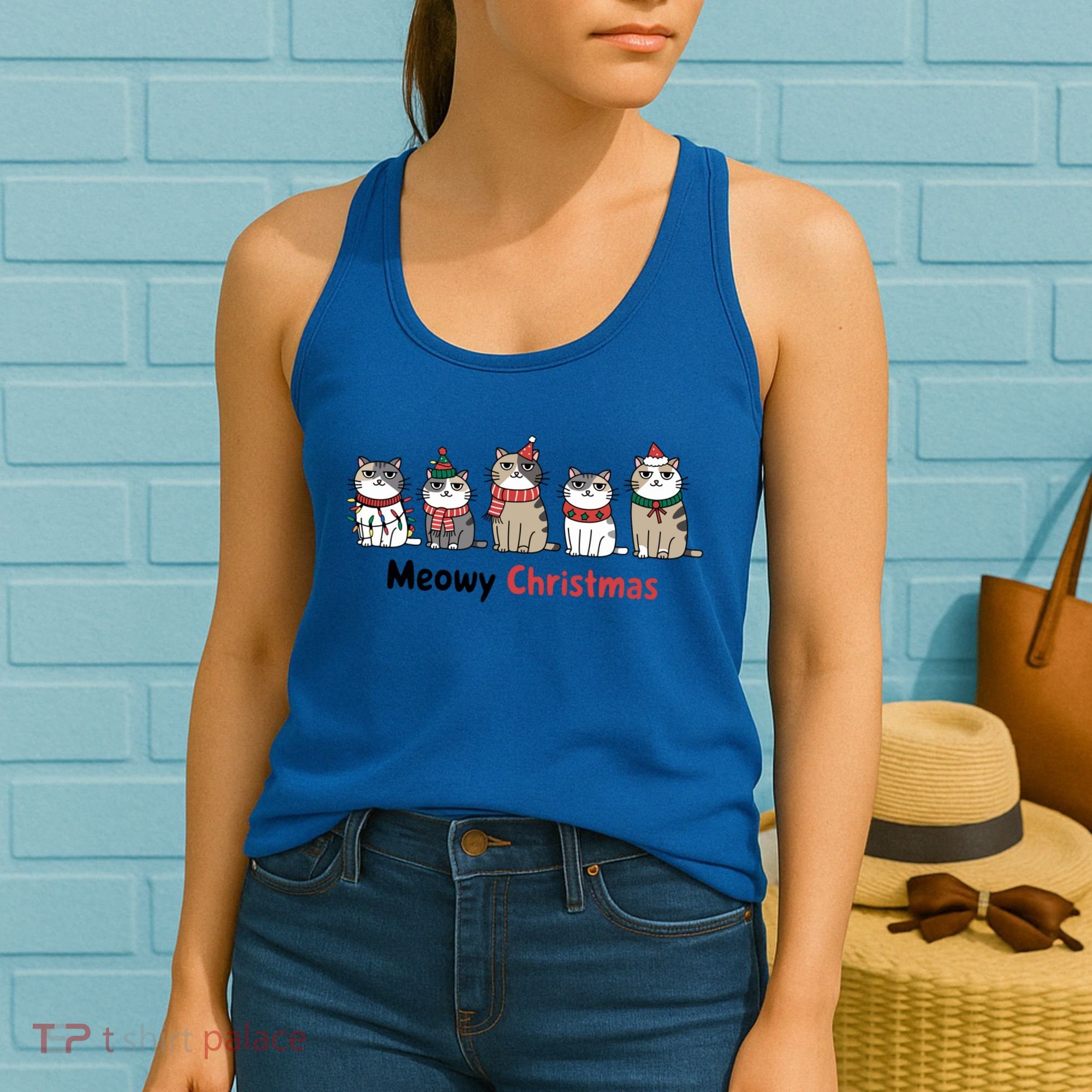 Meowy Christmas Cute Santa Funny Cat Lover Gift Women's Tank Top