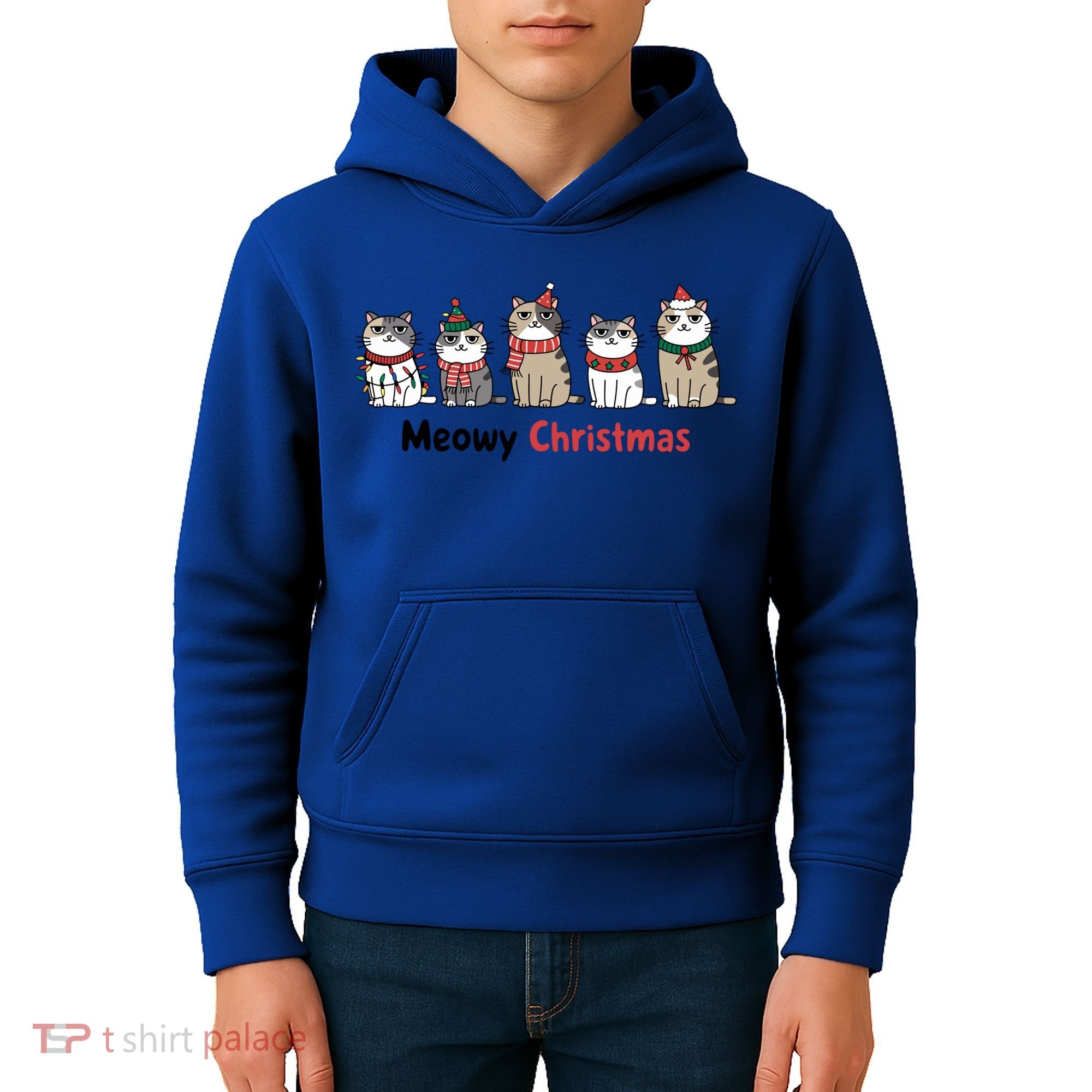 Meowy Christmas Cute Santa Funny Cat Lover Gift Kids Hoodie