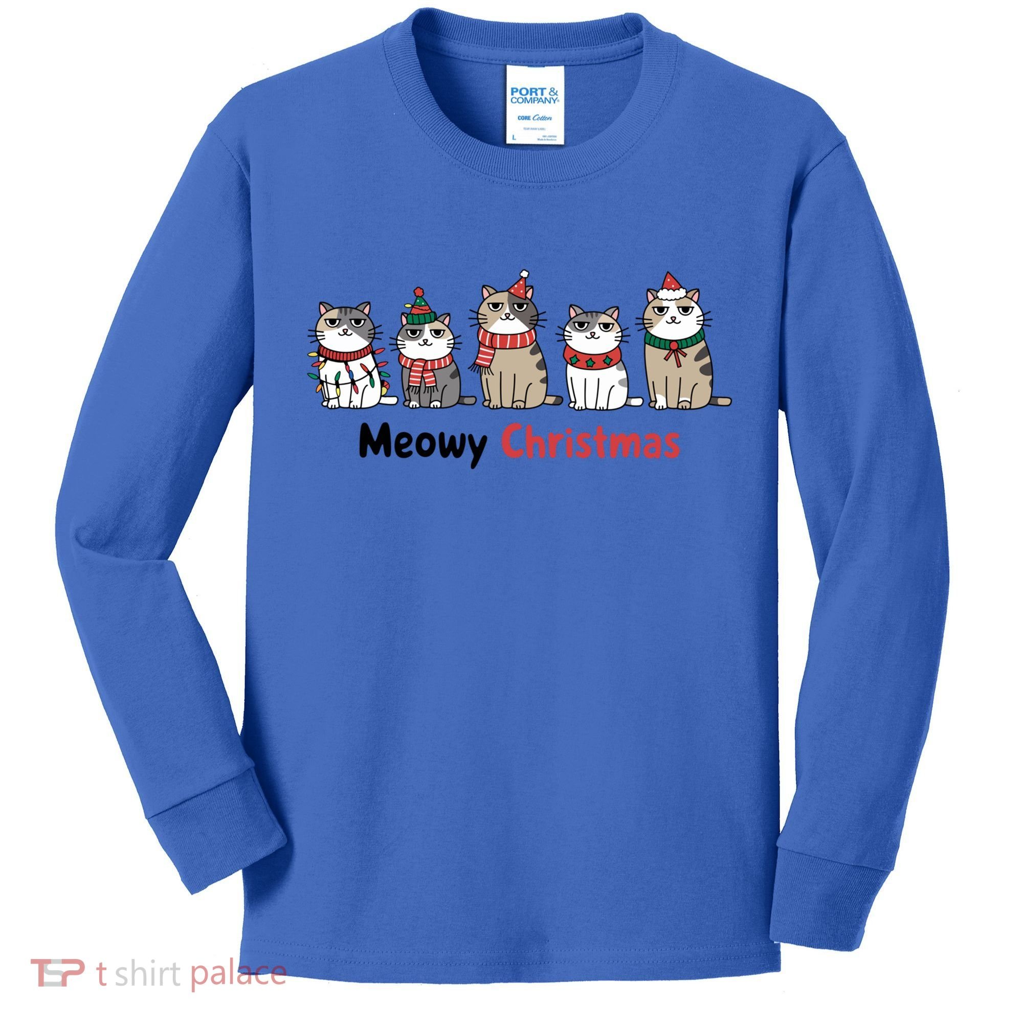 Meowy Christmas Cute Santa Funny Cat Lover Gift Kids Long Sleeve Shirt
