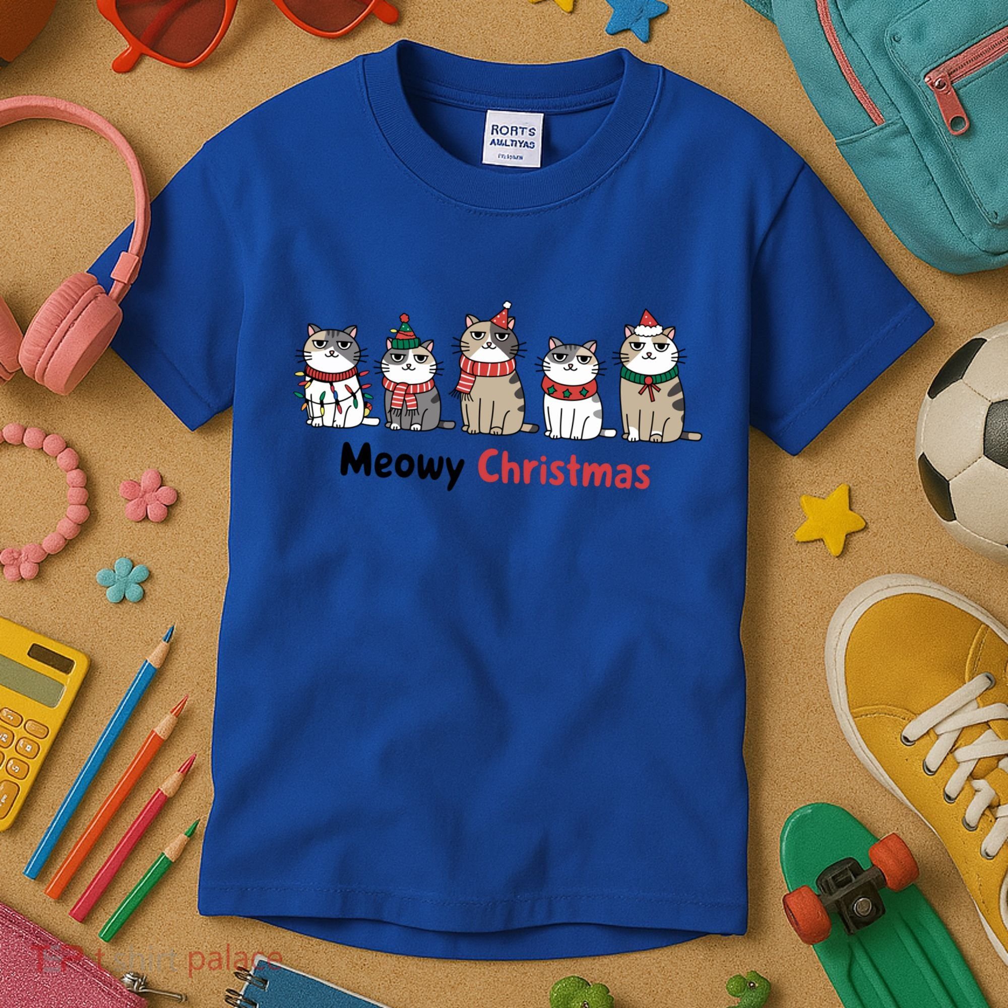 Meowy Christmas Cute Santa Funny Cat Lover Gift Kids T-Shirt