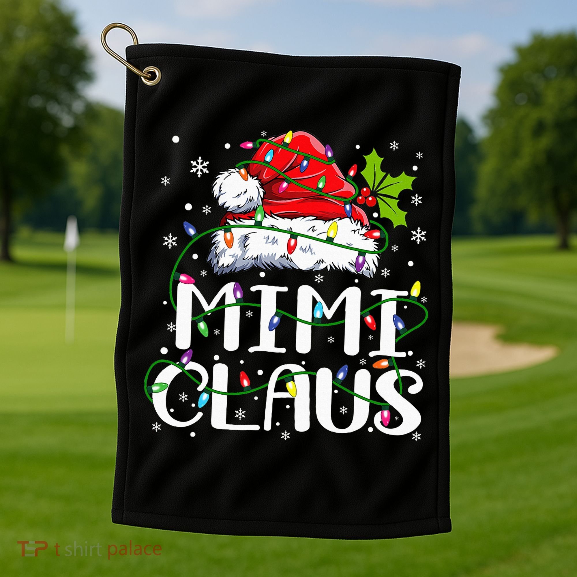 Mimi Claus  Christmas Lights Pajama Family Matching Golf Towel