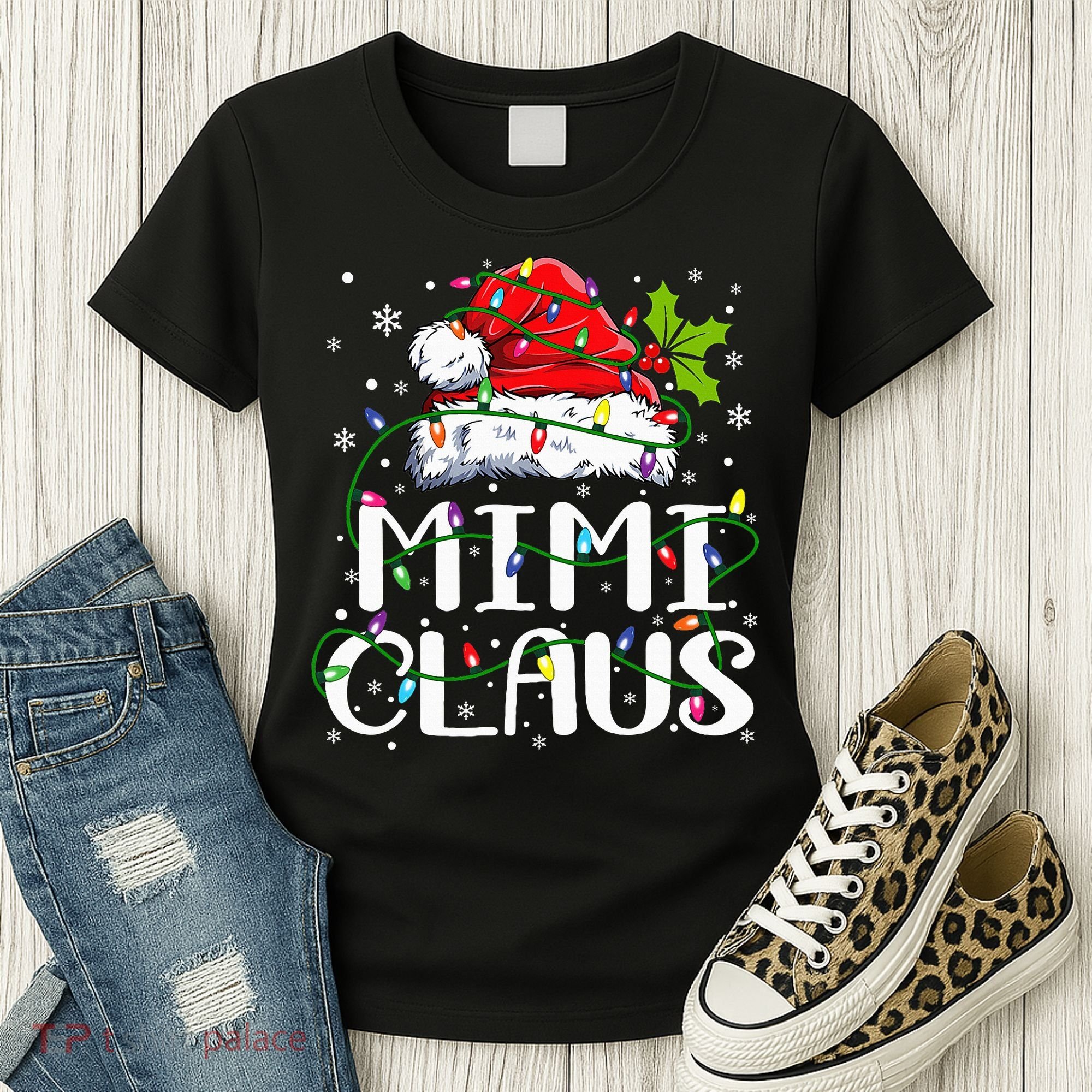 Mimi Claus  Christmas Lights Pajama Family Matching Women's T-Shirt