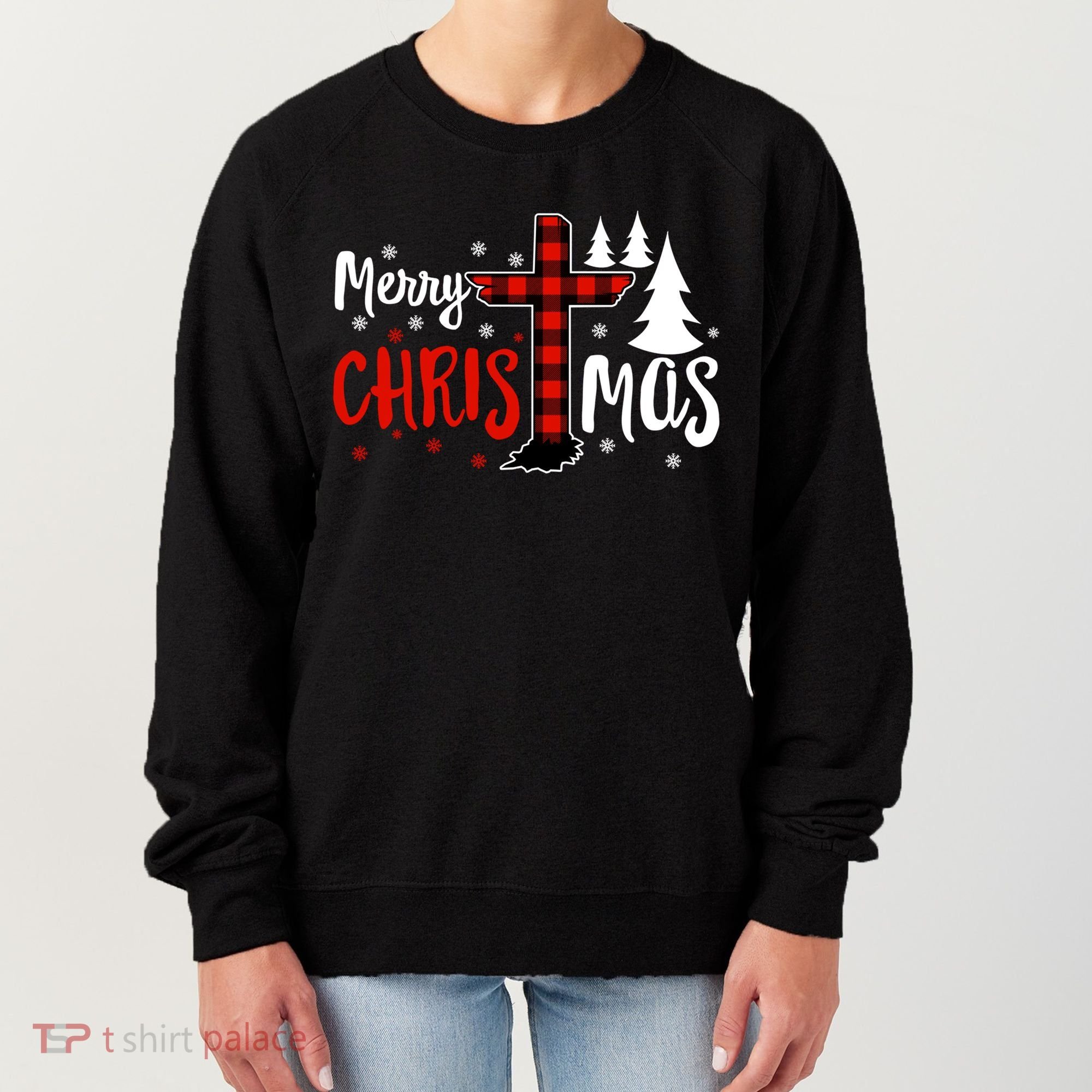 Merry Christmas Christians Buffalo Plaid Meaningful Gift Women's Sweatshirt