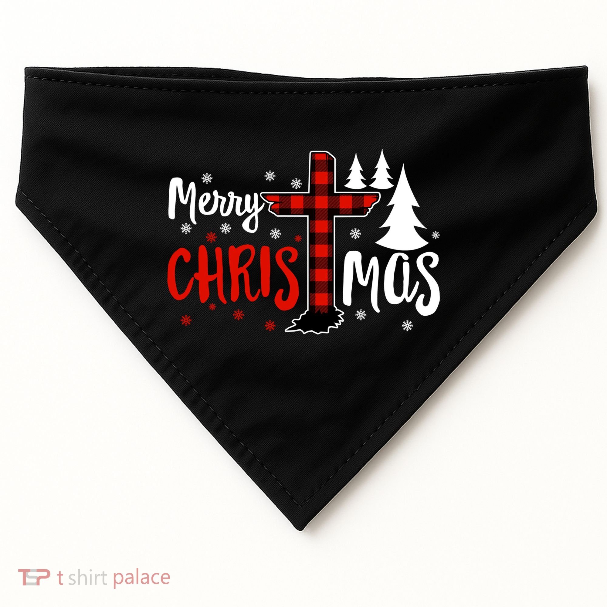 Merry Christmas Christians Buffalo Plaid Meaningful Gift USA-Made Doggie Bandana