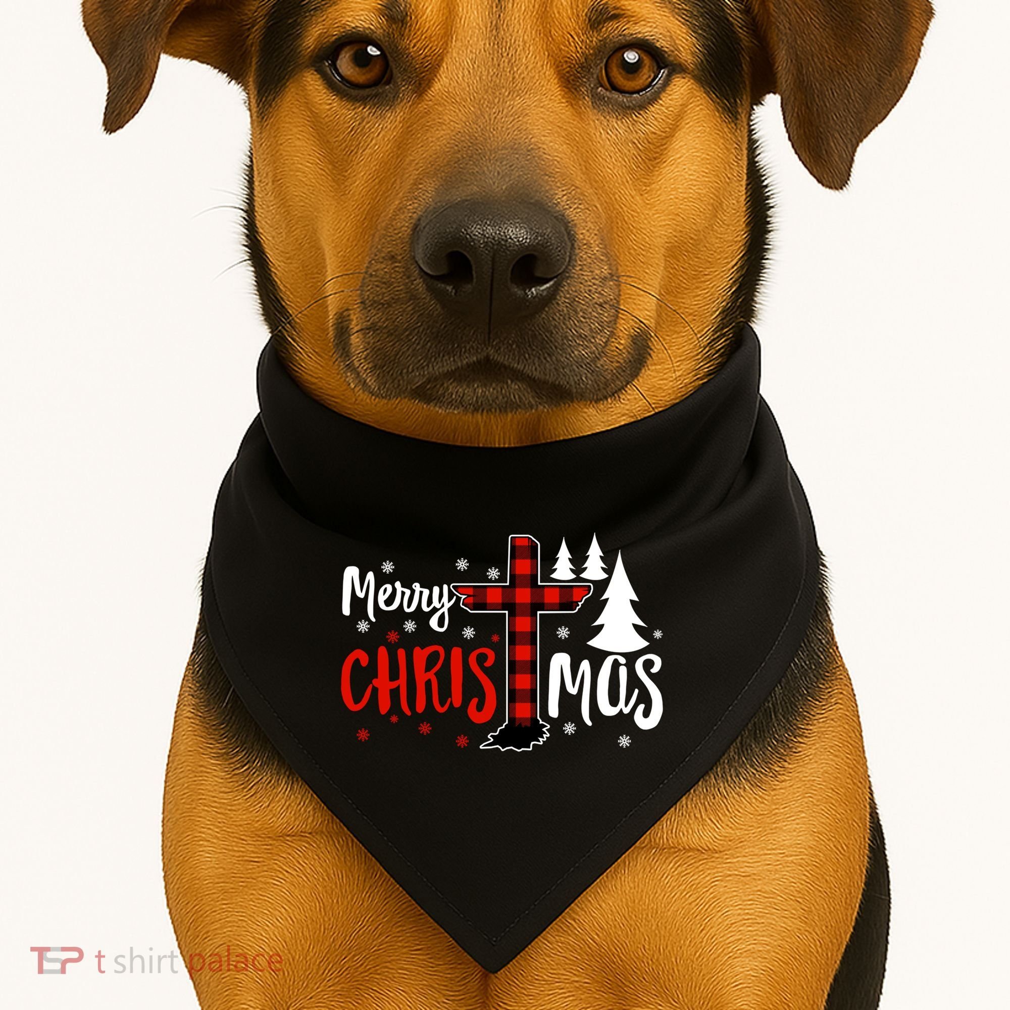 Merry Christmas Christians Buffalo Plaid Meaningful Gift USA-Made Doggie Bandana