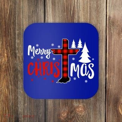 Merry Christmas Christians Buffalo Plaid Meaningful Gift Coaster