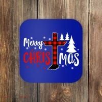 Merry Christmas Christians Buffalo Plaid Meaningful Gift Coaster thumb 0