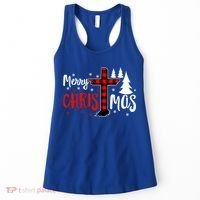 Merry Christmas Christians Buffalo Plaid Meaningful Gift Women's Tank Top thumb 0