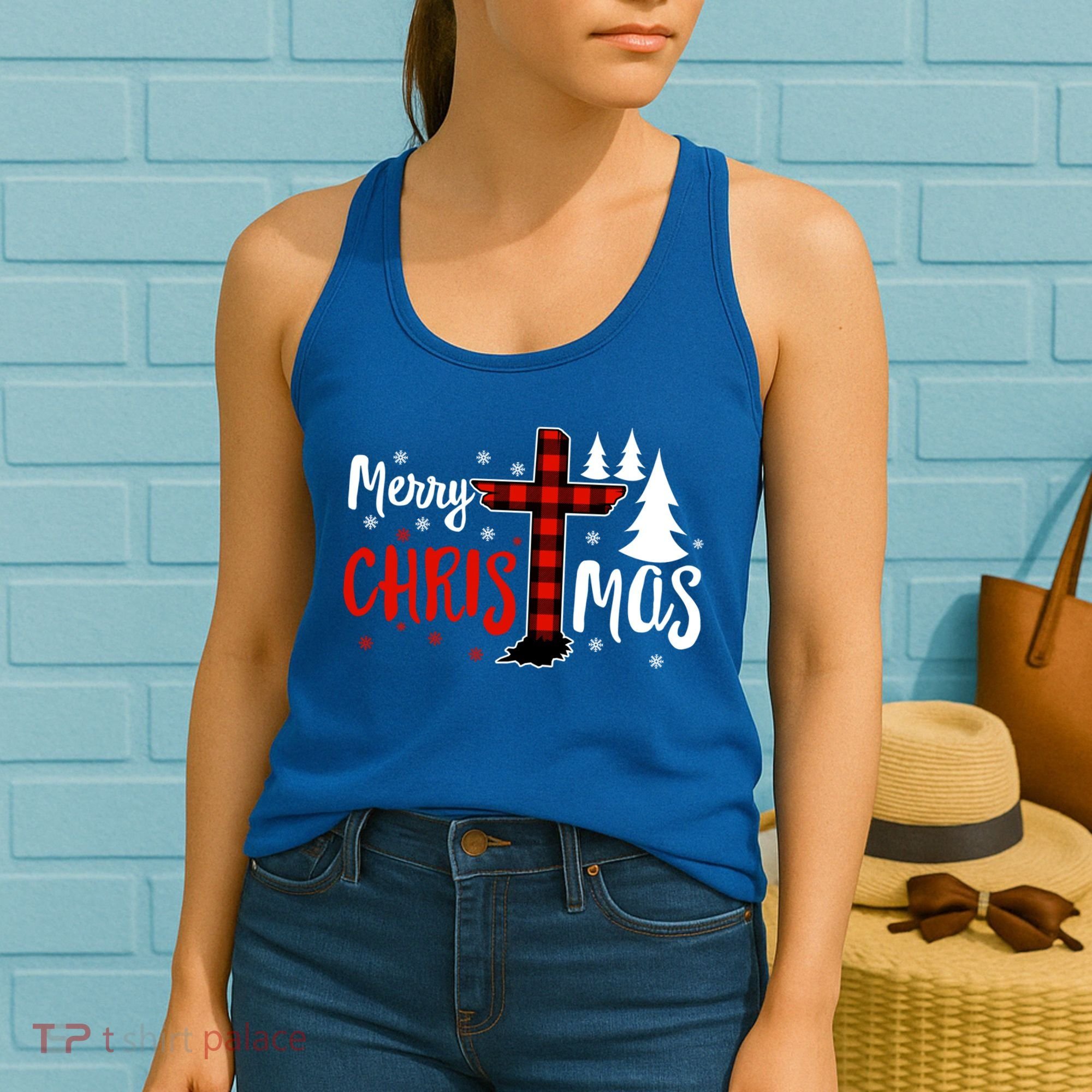 Merry Christmas Christians Buffalo Plaid Meaningful Gift Women's Tank Top