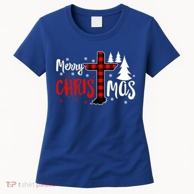 Merry Christmas Christians Buffalo Plaid Meaningful Gift Women's T-Shirt