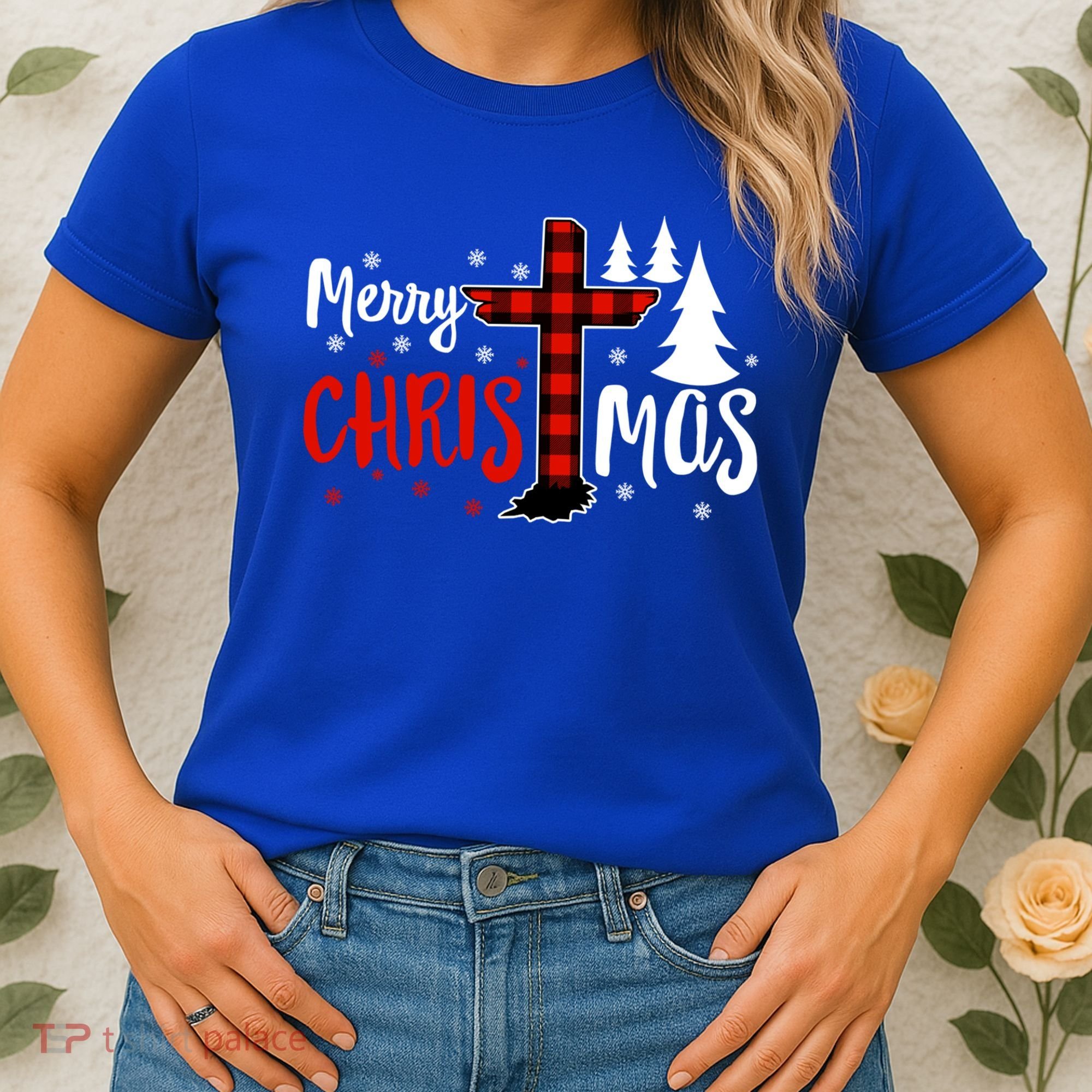 Merry Christmas Christians Buffalo Plaid Meaningful Gift Women's T-Shirt