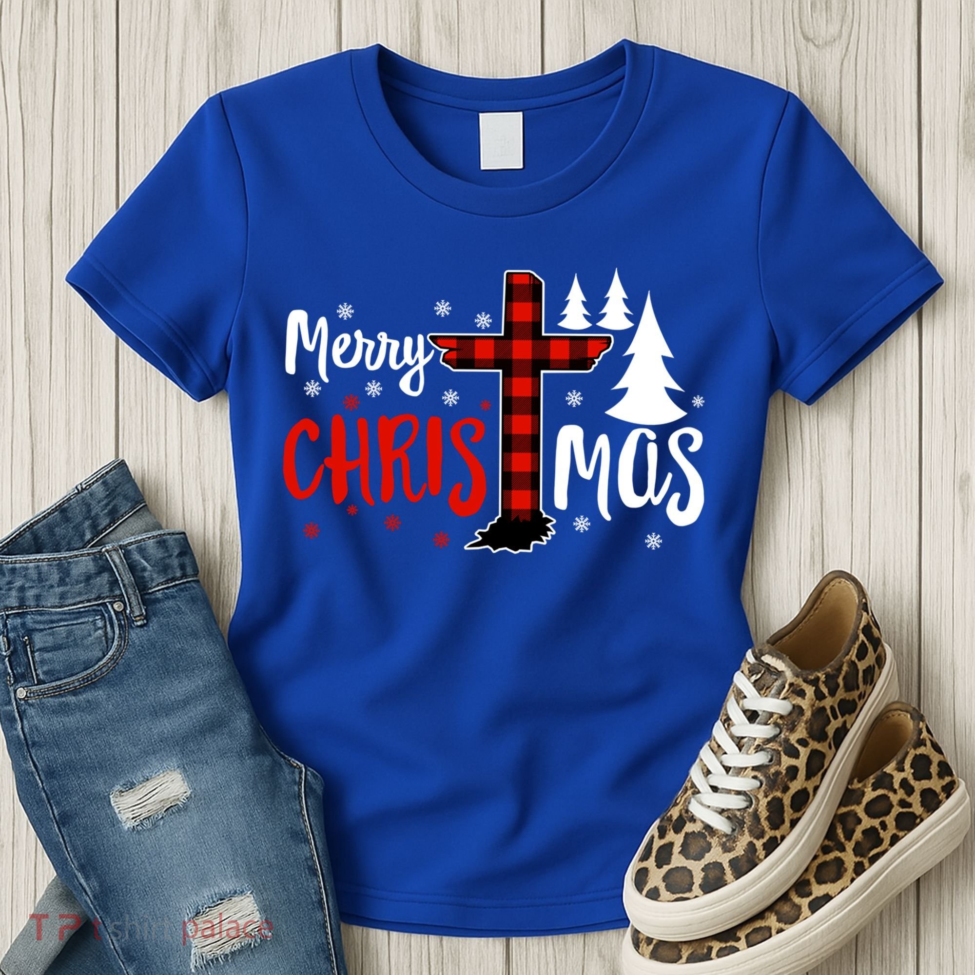 Merry Christmas Christians Buffalo Plaid Meaningful Gift Women's T-Shirt