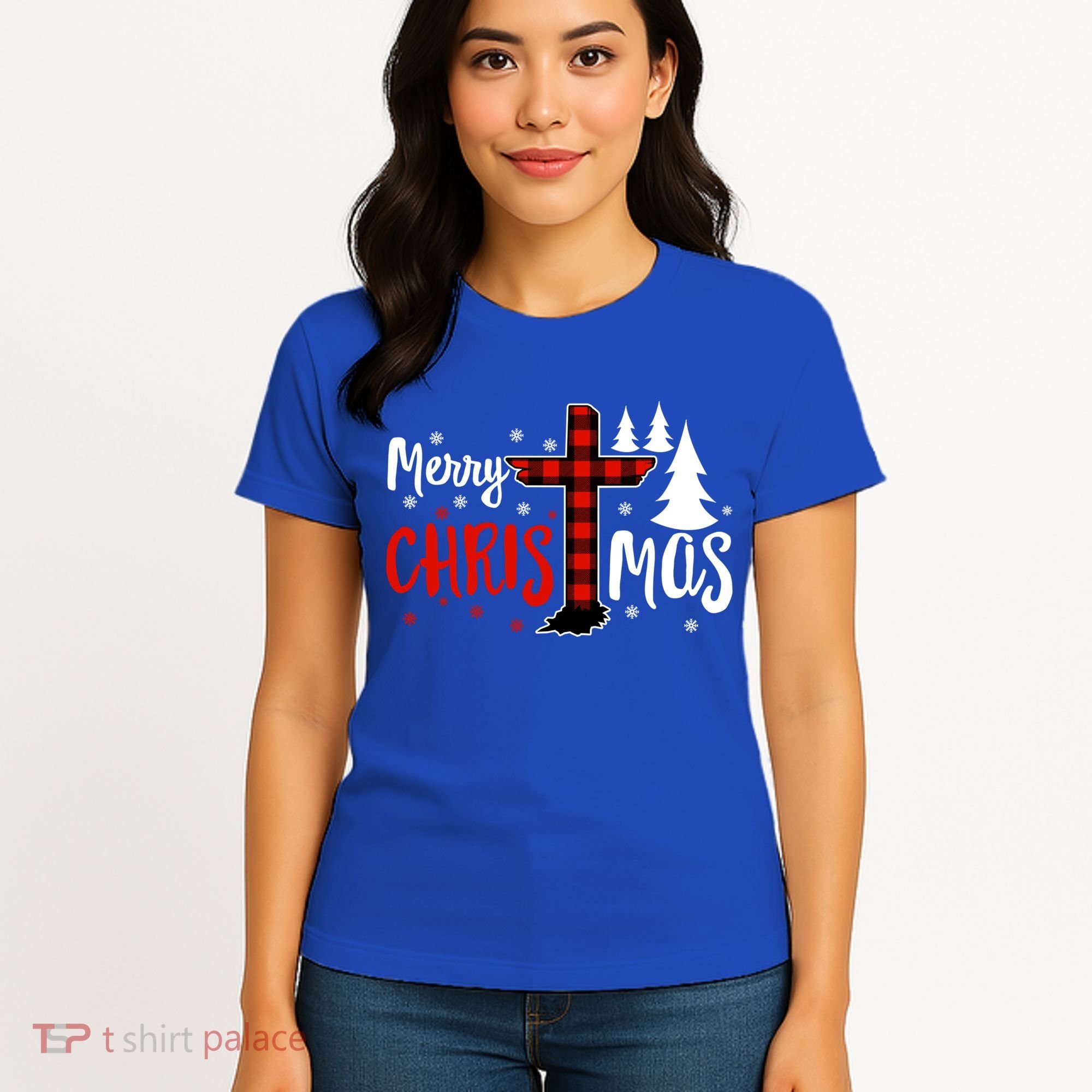 Merry Christmas Christians Buffalo Plaid Meaningful Gift Women's T-Shirt