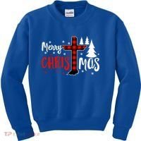 Merry Christmas Christians Buffalo Plaid Meaningful Gift Kids Sweatshirt thumb 0