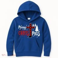 Merry Christmas Christians Buffalo Plaid Meaningful Gift Kids Hoodie thumb 0