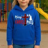 Merry Christmas Christians Buffalo Plaid Meaningful Gift Kids Hoodie thumb 3