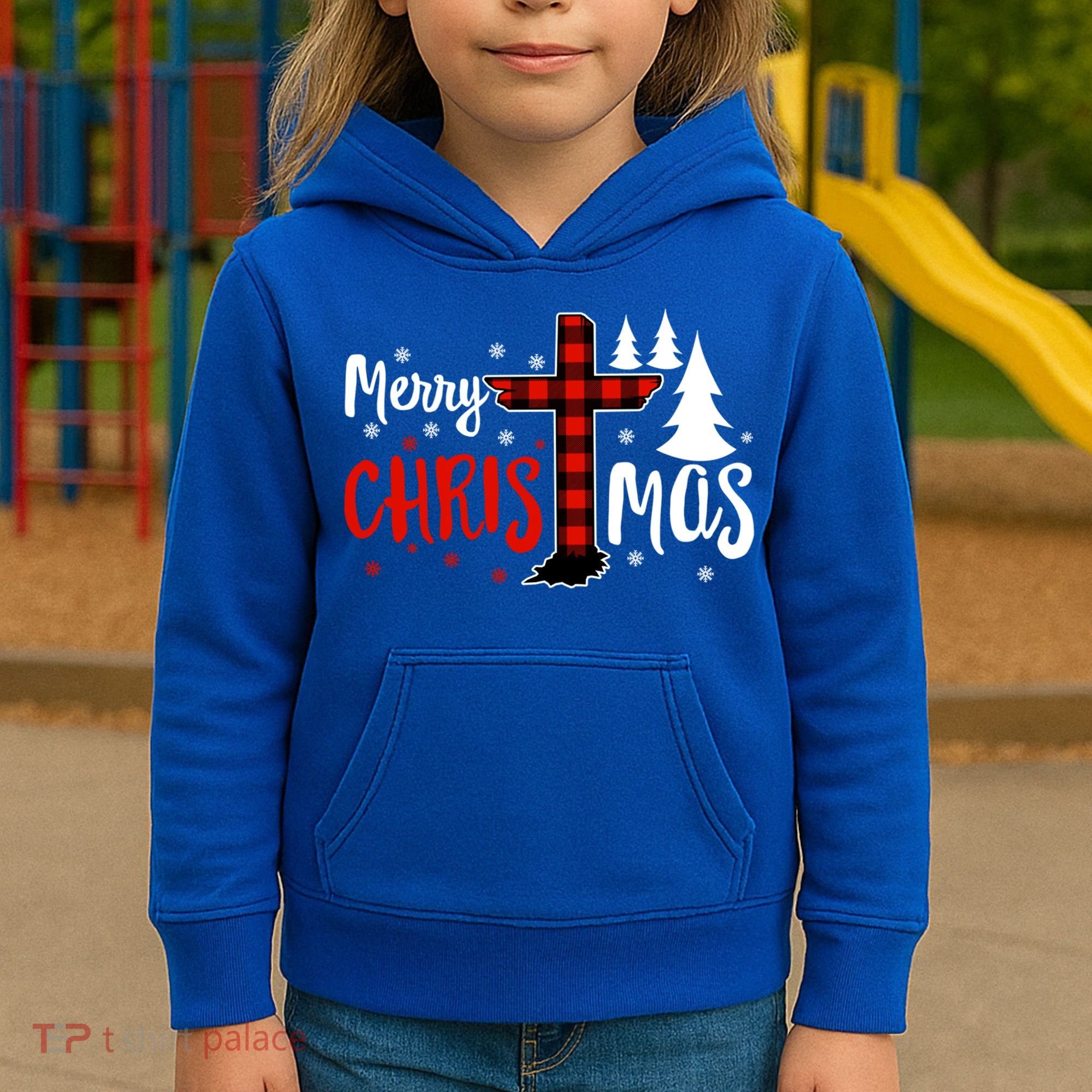 Merry Christmas Christians Buffalo Plaid Meaningful Gift Kids Hoodie