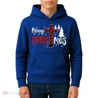 Merry Christmas Christians Buffalo Plaid Meaningful Gift Kids Hoodie thumb 4