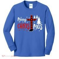 Merry Christmas Christians Buffalo Plaid Meaningful Gift Kids Long Sleeve Shirt thumb 0