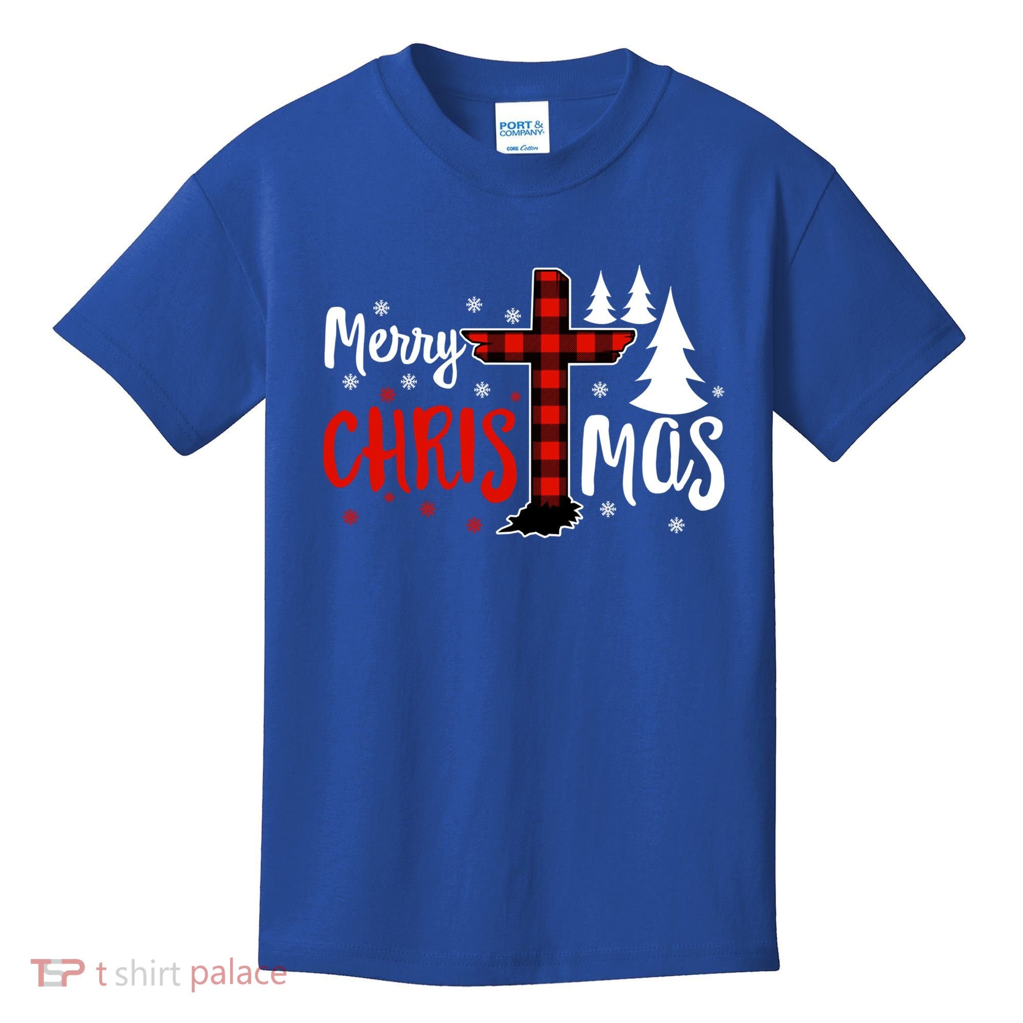 Merry Christmas Christians Buffalo Plaid Meaningful Gift Kids T-Shirt