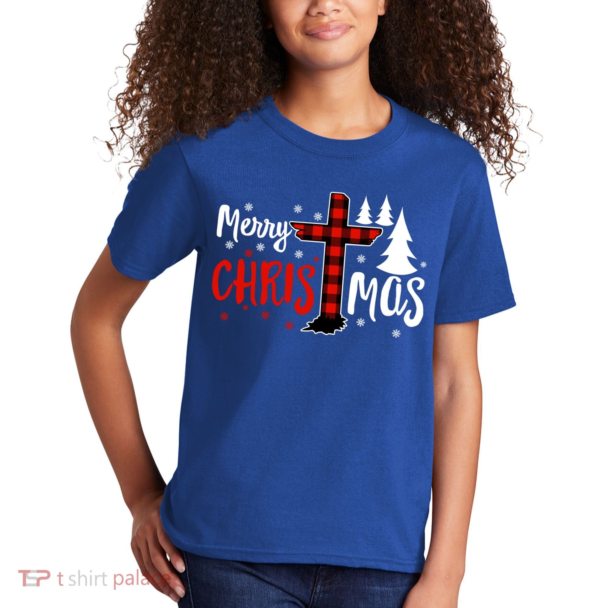 Merry Christmas Christians Buffalo Plaid Meaningful Gift Kids T-Shirt