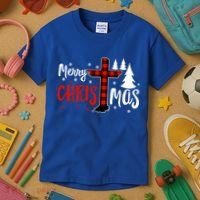 Merry Christmas Christians Buffalo Plaid Meaningful Gift Kids T-Shirt thumb 3