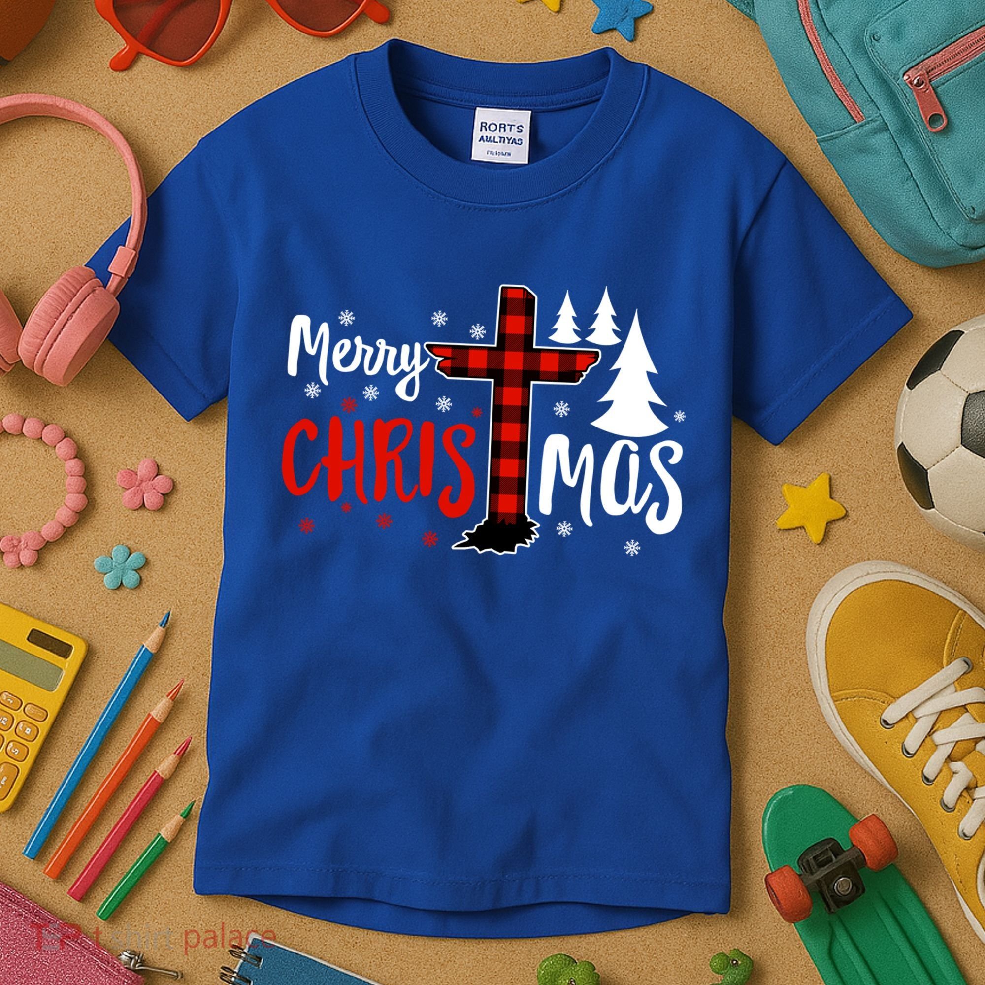 Merry Christmas Christians Buffalo Plaid Meaningful Gift Kids T-Shirt