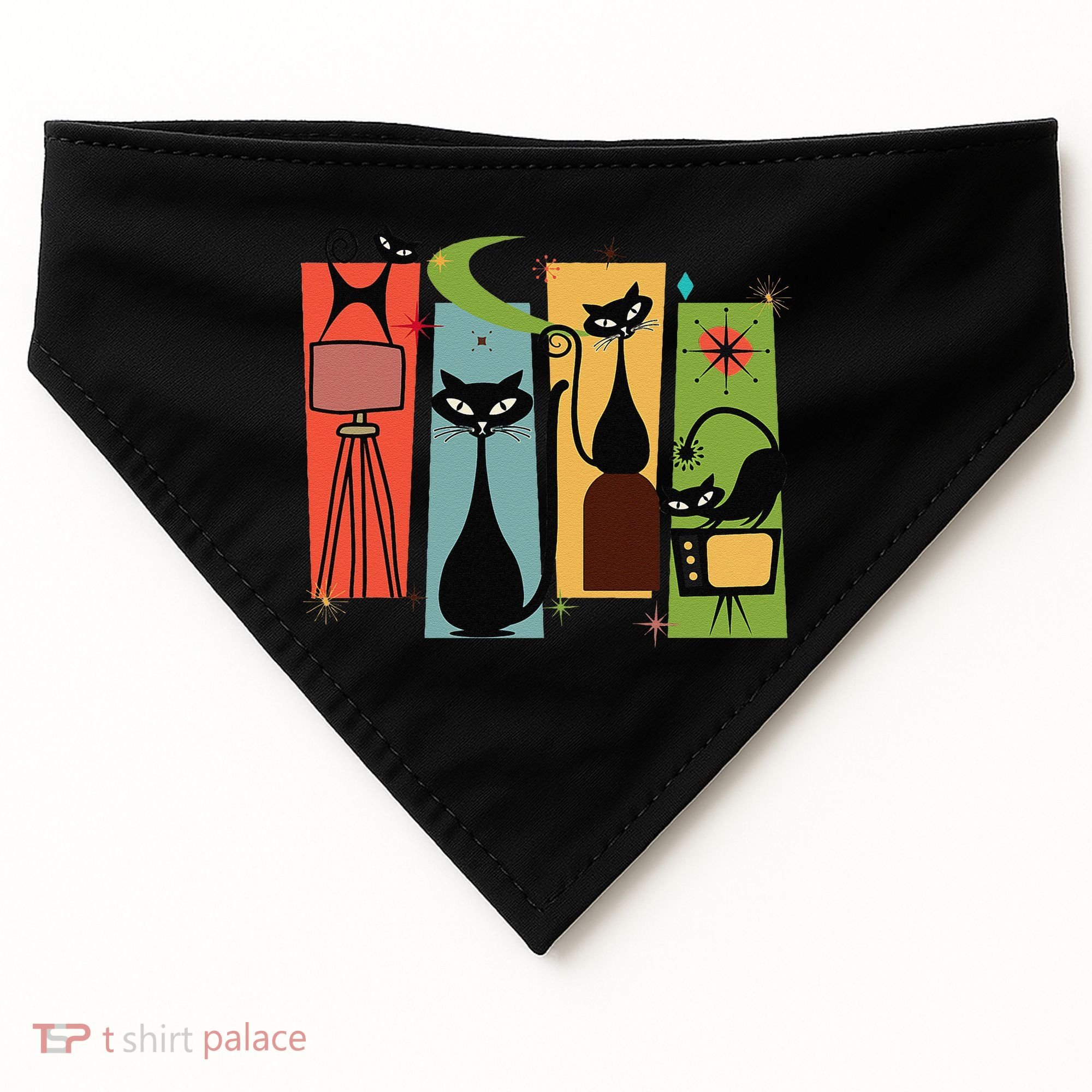 Mid Century Cat Retro Atomic Age Space Modern Midcentury 50s USA-Made Doggie Bandana