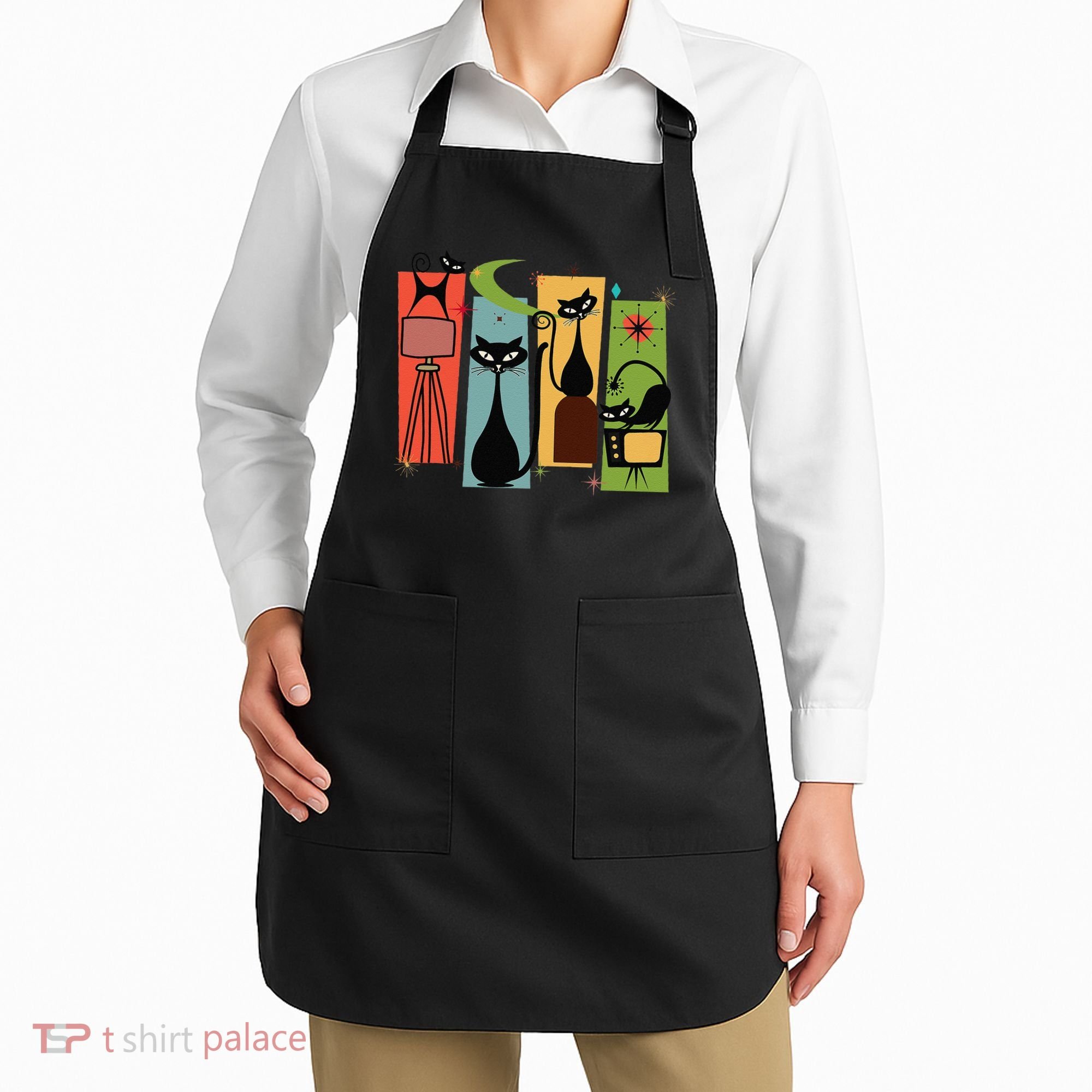 Mid Century Cat Retro Atomic Age Space Modern Midcentury 50s Apron