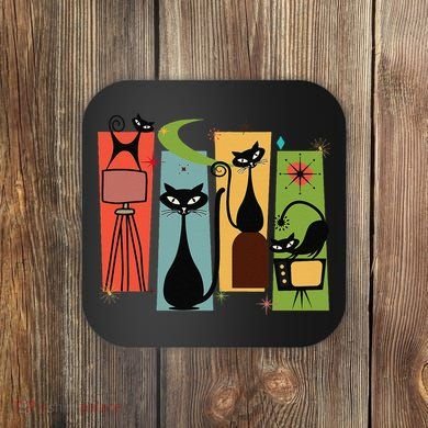 Mid Century Cat Retro Atomic Age Space Modern Midcentury 50s Coaster