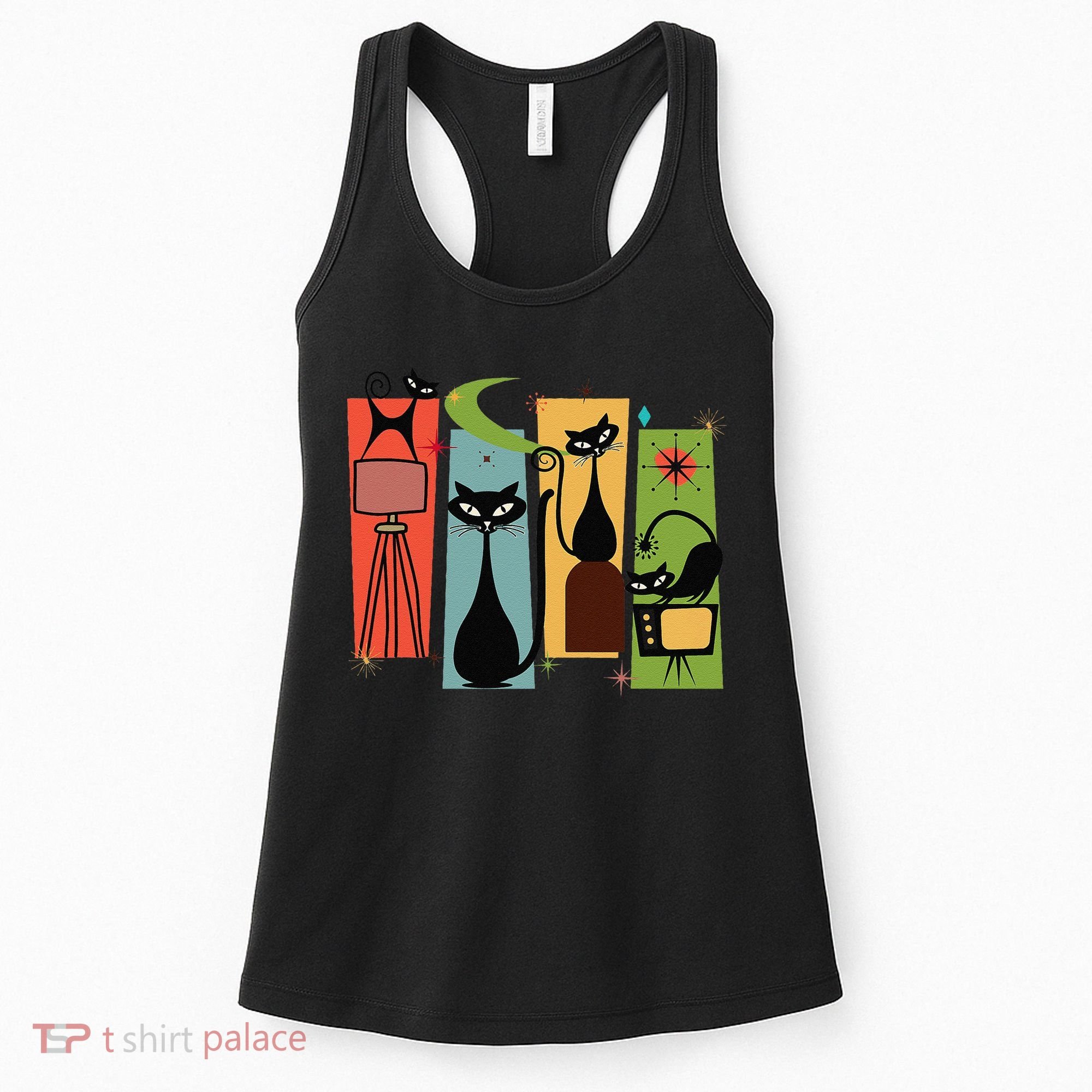 Mid Century Cat Retro Atomic Age Space Modern Midcentury 50s Women's Tank Top